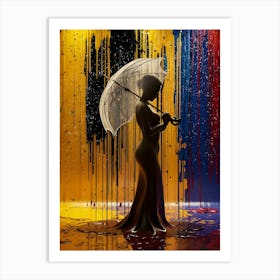 Woman With Umbrella In The Rain Art Print