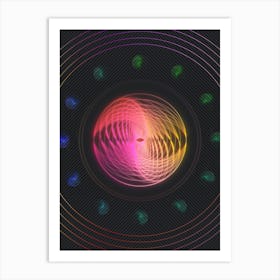 Neon Geometric Glyph in Pink and Yellow Circle Array on Black n.0431 Art Print