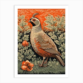 Vintage Bird Linocut Partridge 4 Art Print