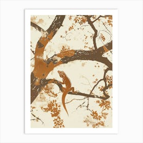 Iguana In The Trees Brown Silhouette Art Print