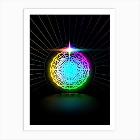 Neon Geometric Glyph in Candy Blue and Pink with Rainbow Sparkle on Black n.0096 Art Print
