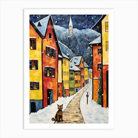 Cat In The Streets Of Interlaken   Switzerland With Snow 4 Art Print