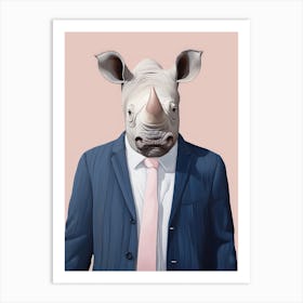 Playful Illustration Of Rhinoceros Bear For Kids Room 4 Art Print