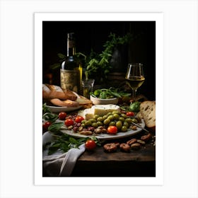 Olives And Wine On A Table Art Print