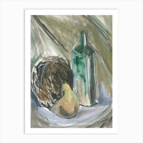 Still Life With A Pear - watercolor hand painted vertical kitchen Art Print