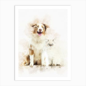 British Longhair Kitten And Australian Shepherd Dog Art Print