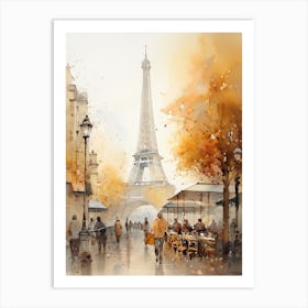 Paris France In Autumn Fall, Watercolour 1 Art Print