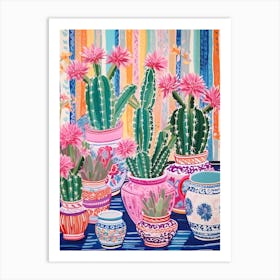 Cactus Painting Maximalist Still Life Ferocactus Cactus 3 Art Print