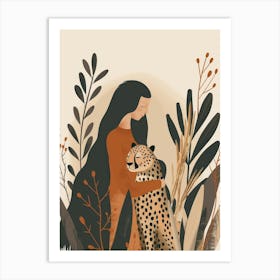 Cheetah And Woman Art Print