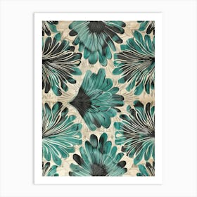 Teal And Black Floral Painting Art Print