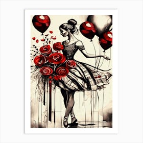 Ballerina With Roses Art Print