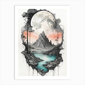 Full Moon In The Mountains Art Print