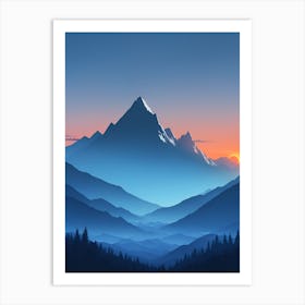 Misty Mountains Vertical Composition In Blue Tone 9 Art Print