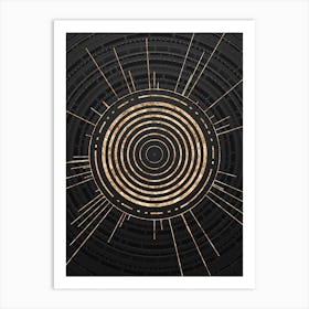 Geometric Glyph Symbol in Gold with Radial Array Lines on Dark Gray n.0203 Art Print