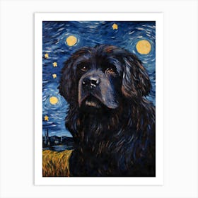 Newfoundland Dog Starry Night Dog Portrait Art Print