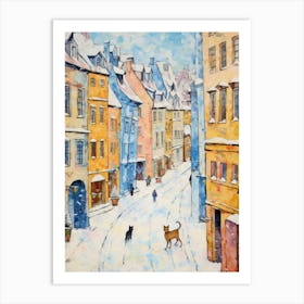 Cat In The Streets Of Prague   Czech Republic With Snow 1 Art Print