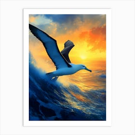 Seagull Flying Over The Ocean Affiche