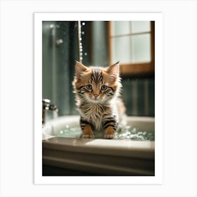 Kitten In The Bath Art Print