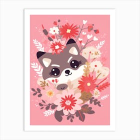 Cute Kawaii Flower Bouquet With A Playful Possum 3 Art Print