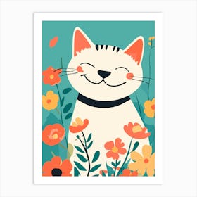 Cat In Flowers 1 Art Print