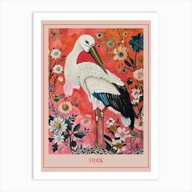 Floral Animal Painting Stork 3 Poster Art Print