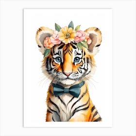 Baby Tiger Flower Crown Bowties Woodland Animal Nursery Decor (47) Art Print