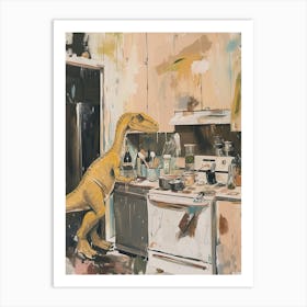Dinosaur Cooking In The Kitchen Pastel Painting 1 Art Print