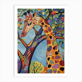 Giraffe In The Tree Branches 4 Art Print