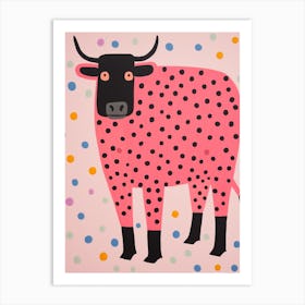 Pink Polka Dot Bison 1 Art Print