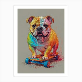 Bulldog On A Skateboard Art Print