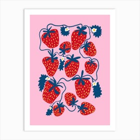 Strawberries Pink Art Print