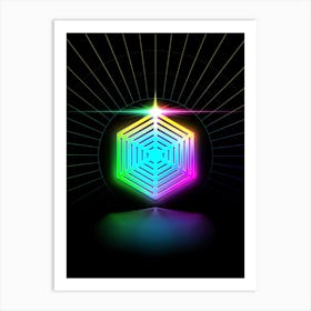Neon Geometric Glyph in Candy Blue and Pink with Rainbow Sparkle on Black n.0254 Art Print
