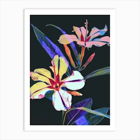 Neon Flowers On Black Periwinkle 3 Art Print