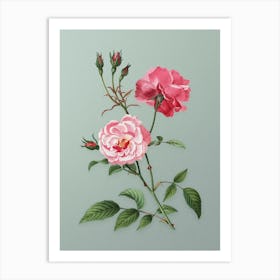 Vintage Ever Blowing Rose Botanical Art on Mint Green n.0991 Art Print