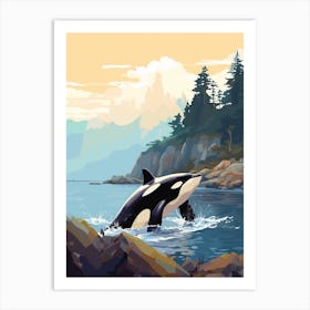 Orca Whale Retro Geometric & Trees Art Print