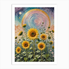 Rainbow Sky Sunflowers Art Print