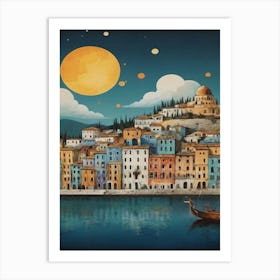 Greece At Night Art Print