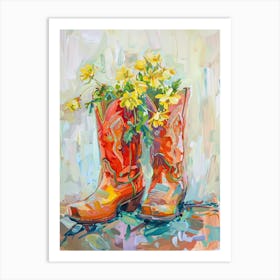 Cowboy Boots And Wildflowers Bloodroot Art Print