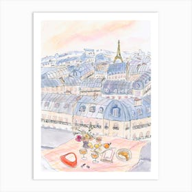 Parisian Rooftop Picnic Art Print