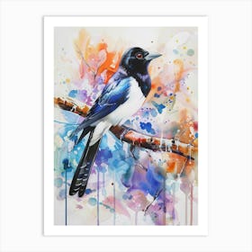 Magpie Colourful Watercolour 3 Art Print
