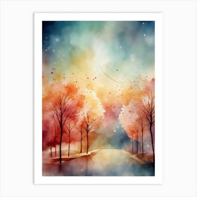 Watercolor Of Autumn Trees 4 Art Print