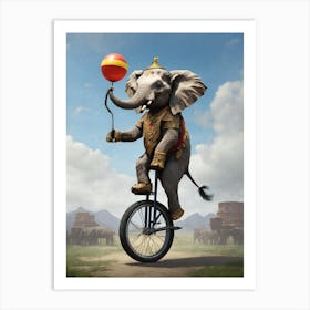 Elephant On A Unicycle Art Print