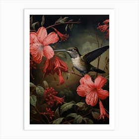 Dark And Moody Botanical Hummingbird 4 Art Print
