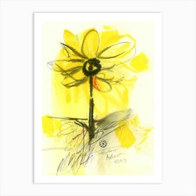 Expressive Sunflower - hand painted vertical floral flower watercolor pencil Art Print