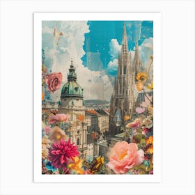 Vienna   Floral Retro Collage Style 2 Art Print