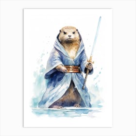 Baby Otter As A Jedi Watercolour 2 Art Print