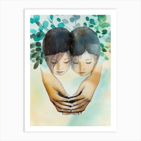 Two Children Holding Hands Art Print