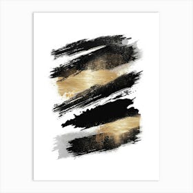 Gold And Black Brush Strokes 1 Art Print