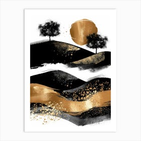 Gold And Black Abstract Painting 36 Art Print