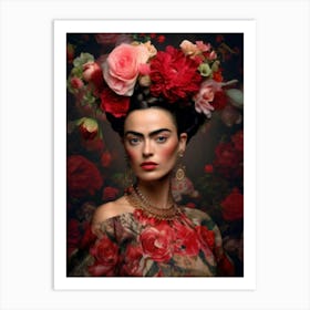 Frida Floral Wall Art Print Mexico Wall Art Frida Kahlo Art Boho Home Decor Floral Art Flower Print 1 Art Print